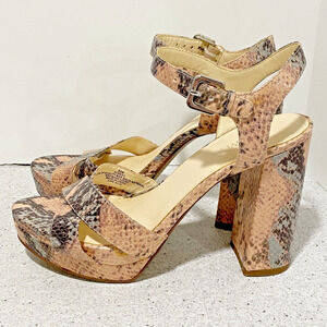 Nine West Funkyo Shoes US 8.5M Faux Lizard Platform High Heel Strappy Sandals